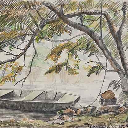 Barque près de l'étang - Paulémile Pissarro (1884 - 1972)
